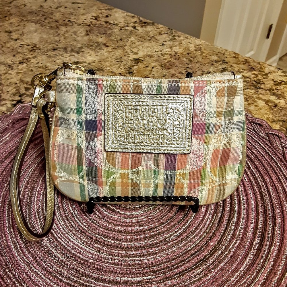 Coach Madras Poppy Wristlet